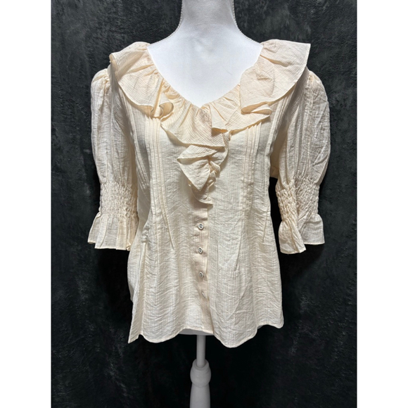 Laura Ashley Tops - NWT Laura Ashley Vintage Inspired Crème Semi-Sheer Blouse with Puff Sleeve Sz L